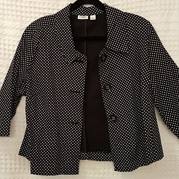 🦋 Cato Black White Polka 3/4 Sleeve Jacket sz L - Picture 1 of 5